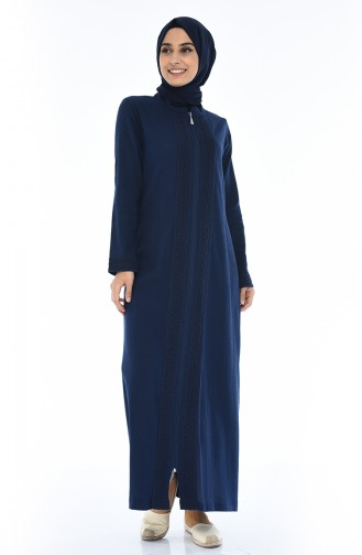 Abaya Détail Dentelle 42204-01 Bleu Marine 42204-01