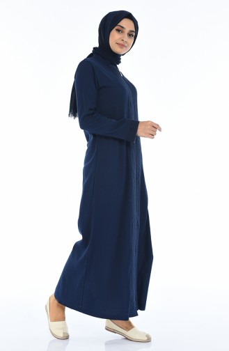 Abaya Détail Dentelle 42204-01 Bleu Marine 42204-01