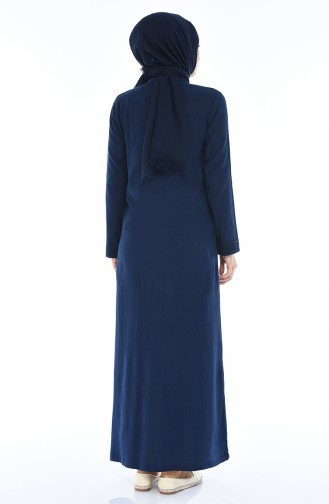 Abaya Détail Dentelle 42204-01 Bleu Marine 42204-01