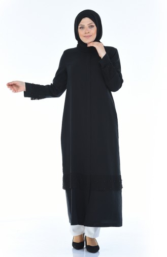 Grosse Grösse Perlen Leinen Abaya 0205-04 Schwarz 0205-04