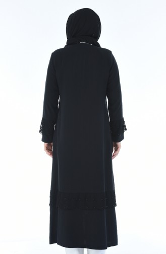 Abaya Perlées en Lin Grande Taille 0205-04 Noir 0205-04