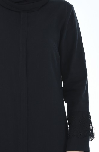 Abaya Perlées en Lin Grande Taille 0205-04 Noir 0205-04