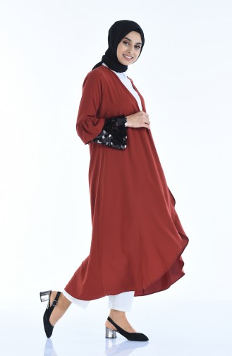 Payet Detaylı Abaya 11498-02 Kiremit