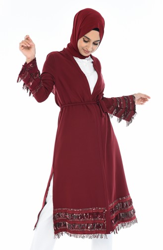 Pailletten Abaya mit Quasten 11707-04 Weinrot 11707-04