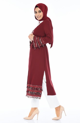 Pailletten Abaya mit Quasten 11707-04 Weinrot 11707-04