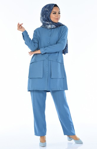 Aerobin Fabric Pocket Tunic Trousers Double Suit 6352-04 Indigo 6352-04
