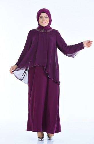 Plum Hijab Evening Dress 3147-02