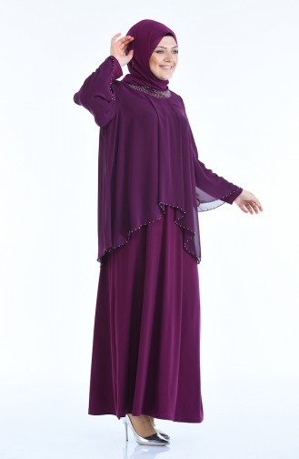 Plum Hijab Evening Dress 3147-02
