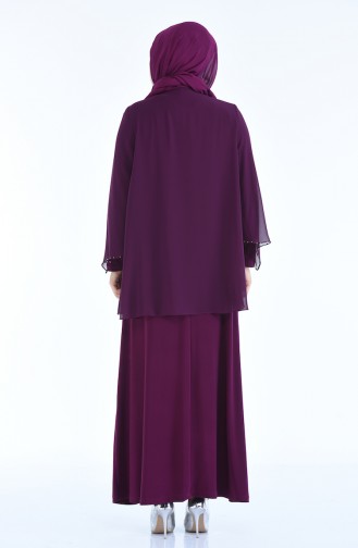 Plum Hijab Evening Dress 3147-02