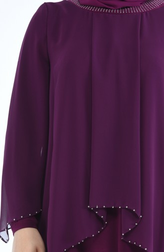 Plum Hijab Evening Dress 3147-02