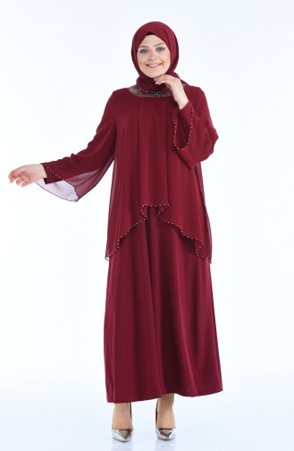 Claret Red Hijab Evening Dress 3147-03