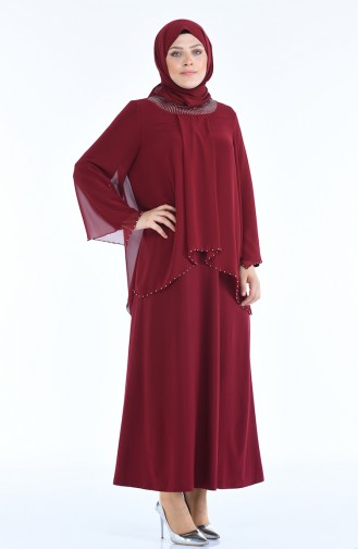 Claret Red Hijab Evening Dress 3147-03