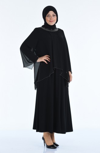 Robe de Soirée Perlées Grande Taille 3147-04 Noir 3147-04