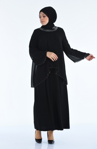 Robe de Soirée Perlées Grande Taille 3147-04 Noir 3147-04