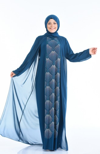 فساتين سهرة بتصميم اسلامي أزرق زيتي 6265-01