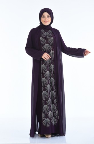 Purple Hijab Evening Dress 6265-02