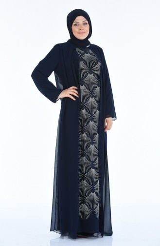 Navy Blue Hijab Evening Dress 6265-04