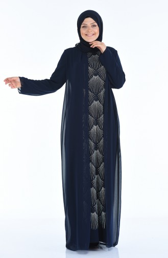Navy Blue Hijab Evening Dress 6265-04