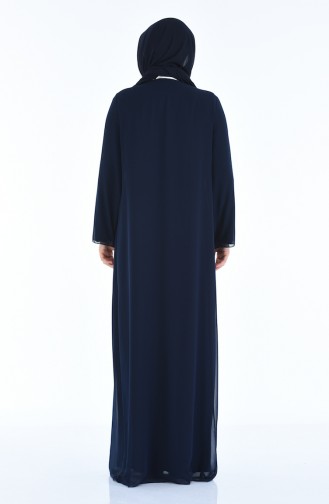 Navy Blue Hijab Evening Dress 6265-04