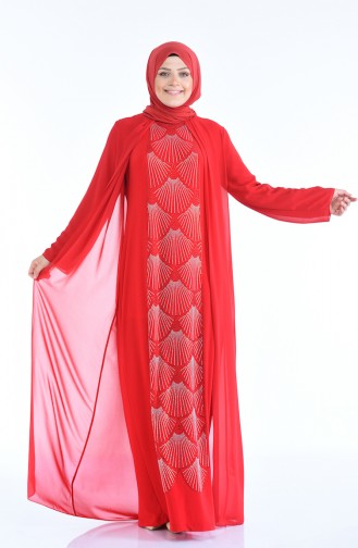 Red Hijab Evening Dress 6265-05