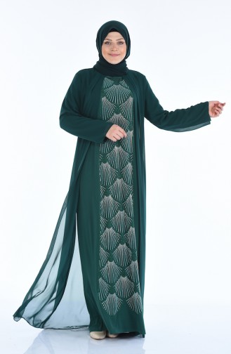 Emerald Green Hijab Evening Dress 6265-07