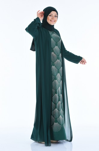 Emerald Green Hijab Evening Dress 6265-07