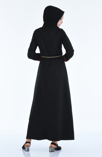 Nakışlı Elbise 4285-01 Siyah