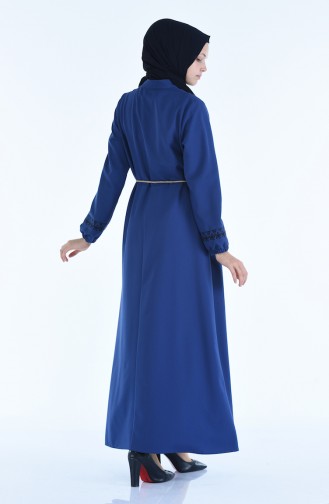 Nakışlı Elbise 4285-03 Mavi