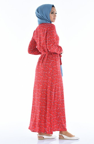 Robe a Motifs et a Boutons 0322-01 Rouge 0322-01