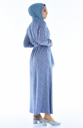 Robe a Motifs et a Boutons 0322-03 Bleu Glacé 0322-03