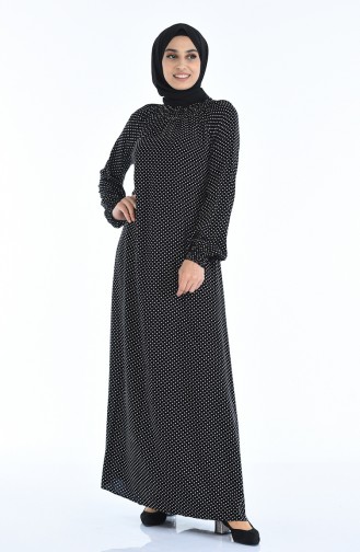 Kolu Lastikli Puantiyeli Elbise 8347-01 Siyah