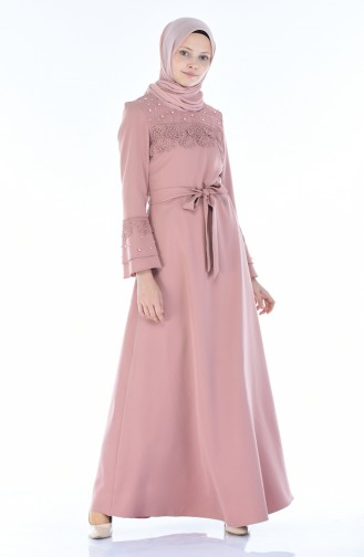 Spitze Detailliertes Kleid mit Band  8Y3830400-02 Puder Rosa 8Y3830400-02