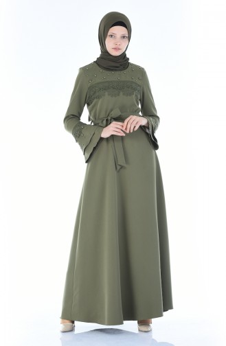 Spitze Detailliertes Kleid mit Band 8Y3830400-03 Khaki 8Y3830400-03