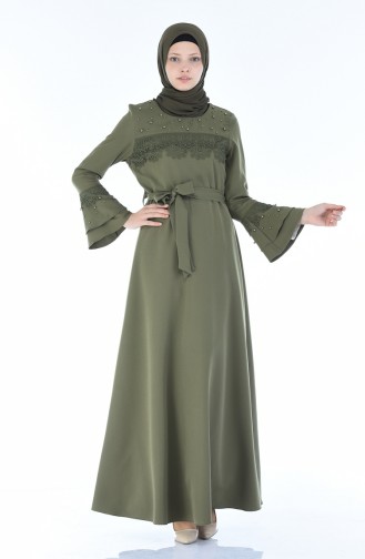 Spitze Detailliertes Kleid mit Band 8Y3830400-03 Khaki 8Y3830400-03