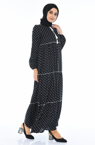 Kolu Lastikli Viskon Elbise 4060-02 Siyah