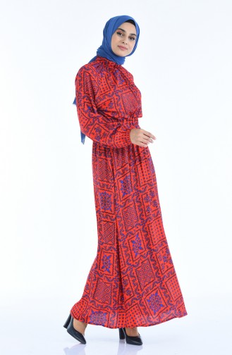 Robe a Motifs Taille Froncée 1046G-01 Rouge 1046G-01