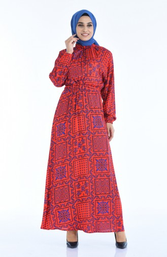 Robe a Motifs Taille Froncée 1046G-01 Rouge 1046G-01