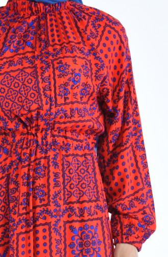 Gerafftes gemustertes Kleid 1046G-01 Rot 1046G-01