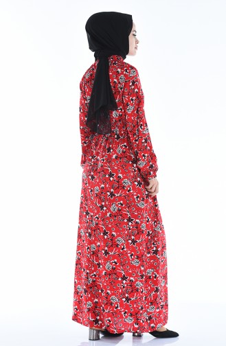 Gathered waist Patterned Dress 1046j-02 Red 1046J-02