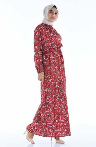 Robe a Motifs Taille Froncée 1046K-01 Rouge 1046K-01