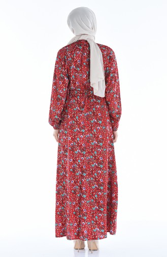 Robe a Motifs Taille Froncée 1046K-01 Rouge 1046K-01