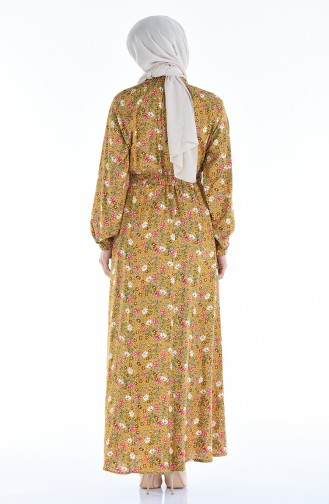 Robe a Motifs Taille Froncée 1046K-02 Moutarde 1046K-02