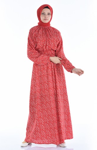 Robe a Motifs Taille Froncée 1046M-01 Rouge 1046M-01