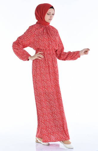 Robe a Motifs Taille Froncée 1046M-01 Rouge 1046M-01