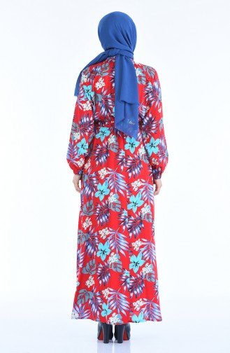 Robe a Motifs Taille Froncée 1046N-02 Rouge Bleu 1046N-02