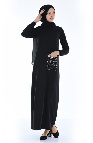 Schwarz Hijab Kleider 0244A-01