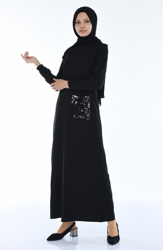 Schwarz Hijab Kleider 0244A-01