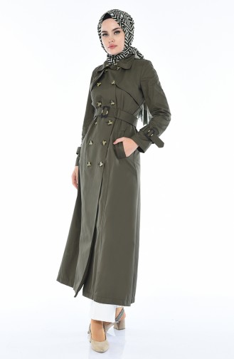 Zweireihiger geknöpfter Trenchcoat  6817-05 Khaki Grün 6817-05