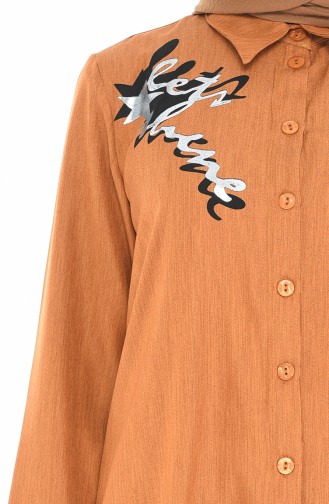 Baskılı Gömlek Tunik 19512-08 Hardal