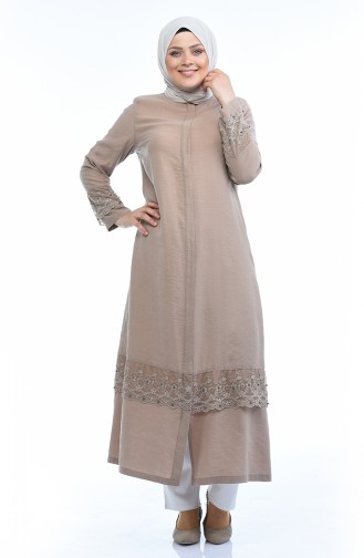 Grosse Grösse Perlen Leinen Abaya 0205-05 Nerz 0205-05